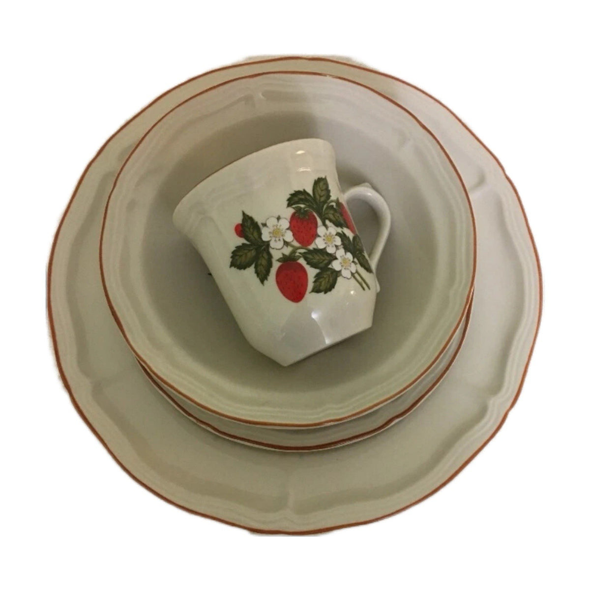 5pc Fruit Garden Strawberry Stoneware Dinner Plate Bowl Cup Saucer Set For 1