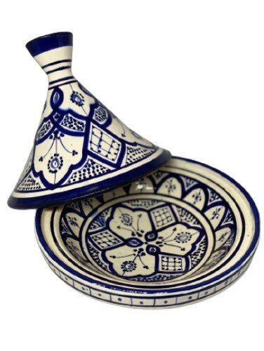 Moroccan Tagine Dome Lid Blue Handcrafted HandPainted Terracotta 9 5/8”D Tajine
