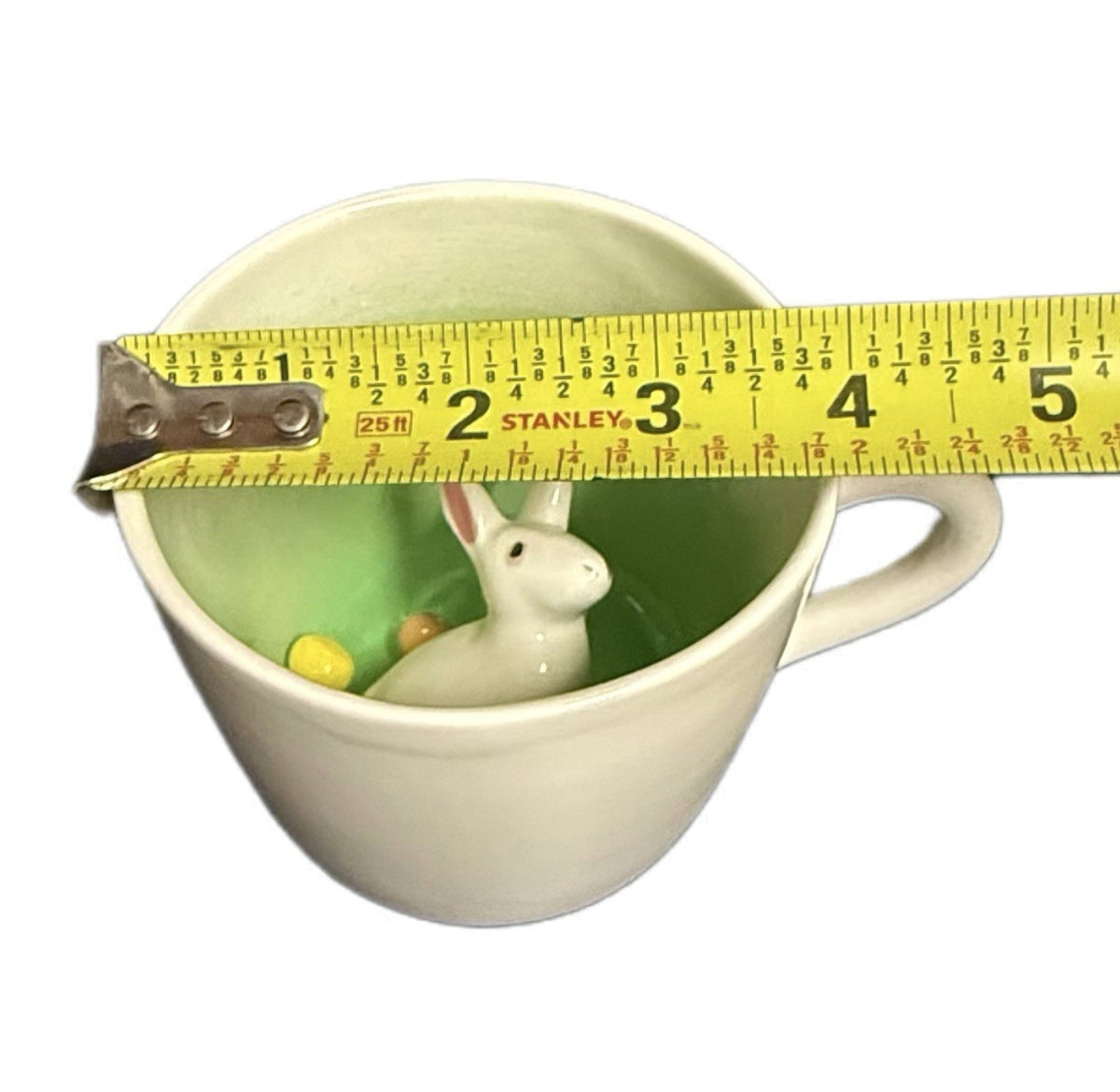 Handmade Studio Pottery Easter Bunny Mug Hidden Surprise Inside Green Ceramic