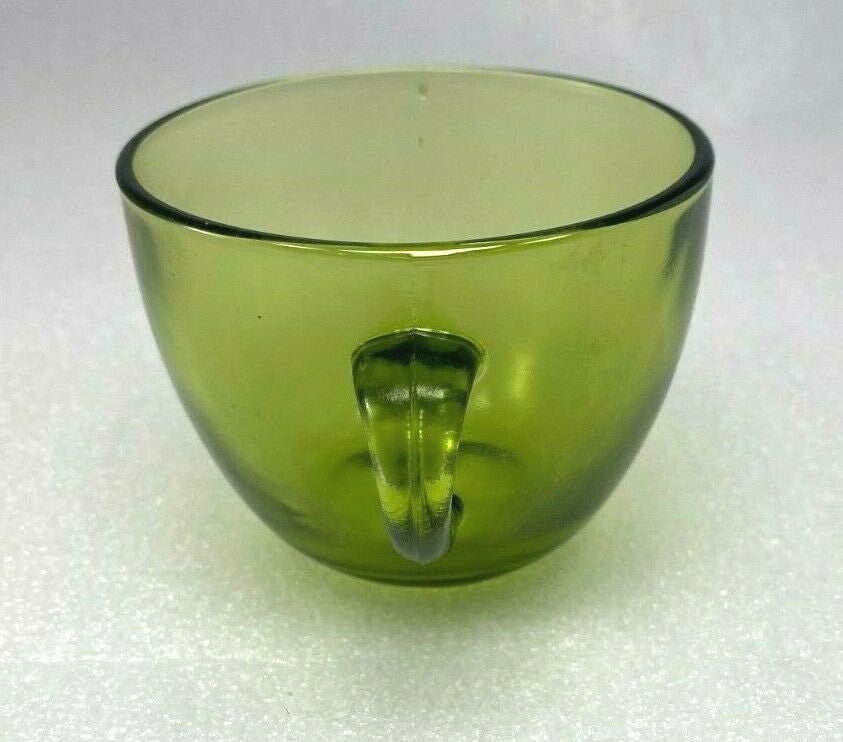 Vintage Indiana Glass Sunburst Mid Century Olive Green One Cup & Plate Set