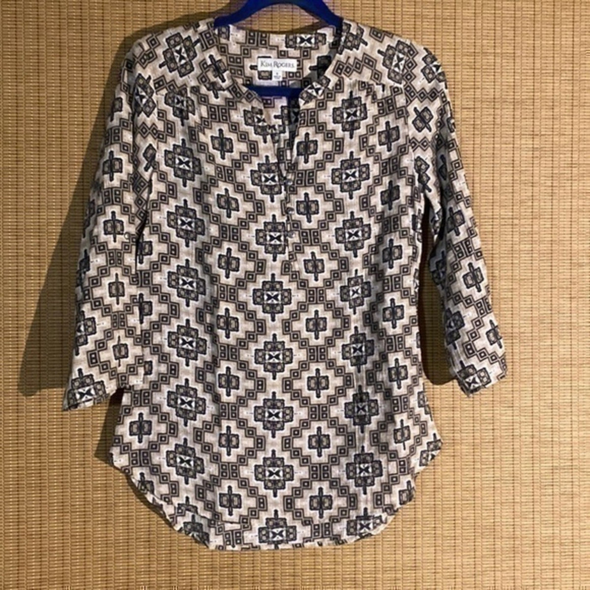 Kim Rogers Blouse Tan Black & Brown Top Small