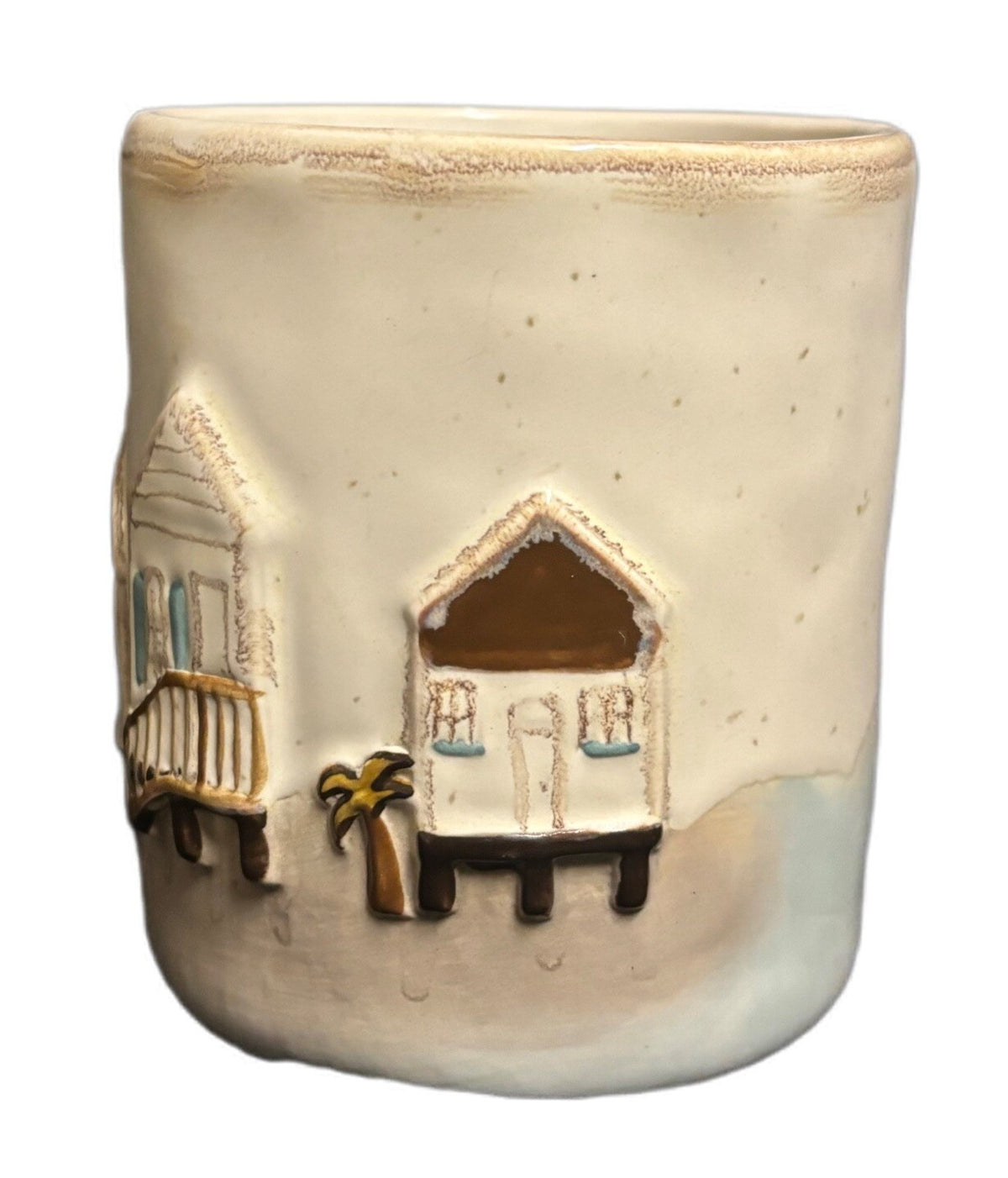 Mud Pie 3D Mug Ocean View Homes Seagulls Birds Beach Coffee Tea Stoneware Cup