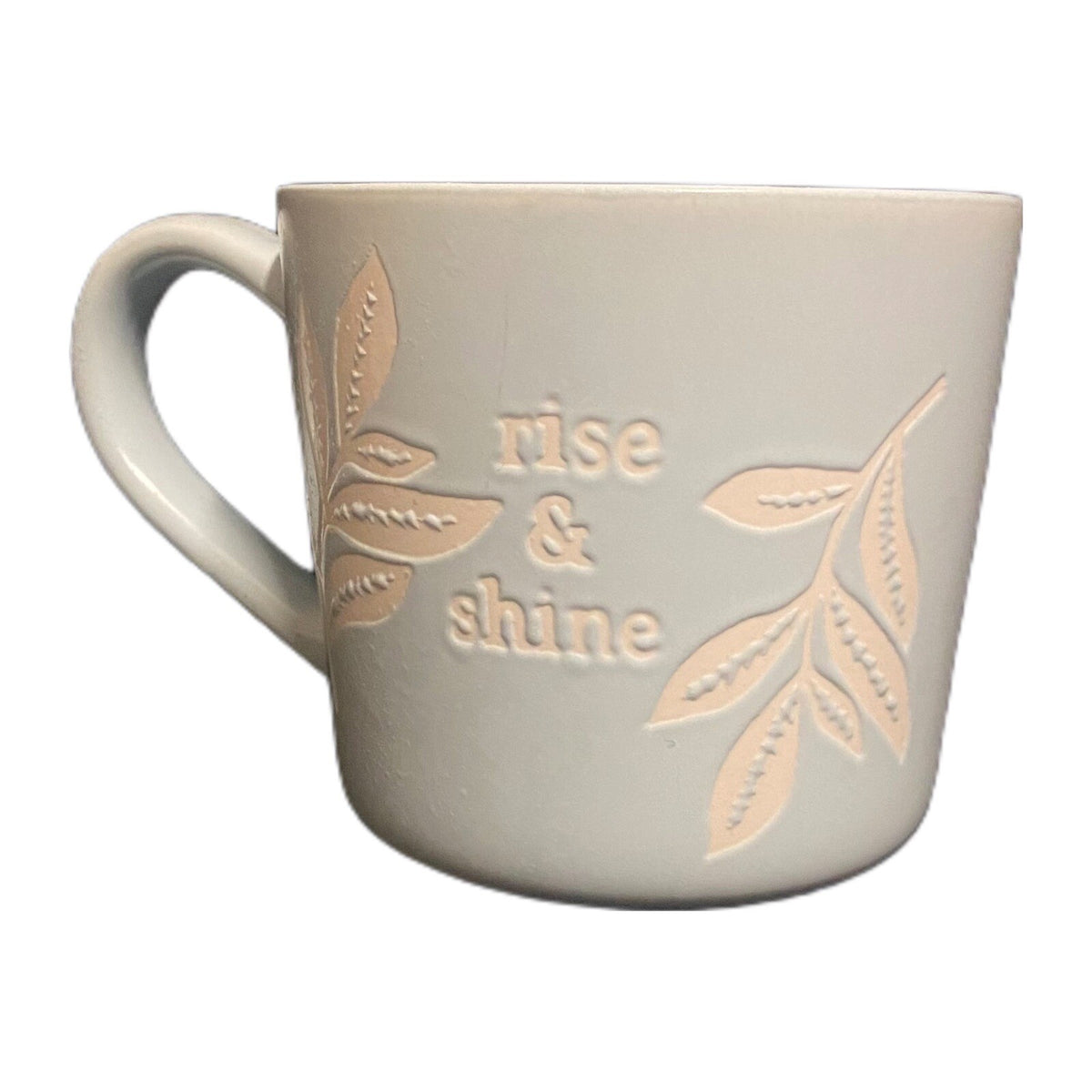 Threshold Blue Mug RISE & SHINE Embossed Leaves Coffee Tea Stoneware Cup 14 oz