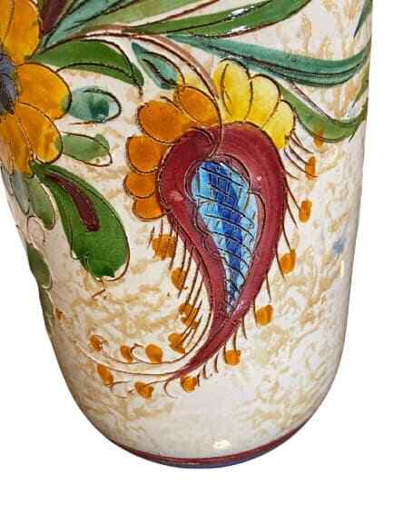 Italian Hand Painted Terracotta Vase Majolica Pottery Umbrella Holder 16 3/8”H