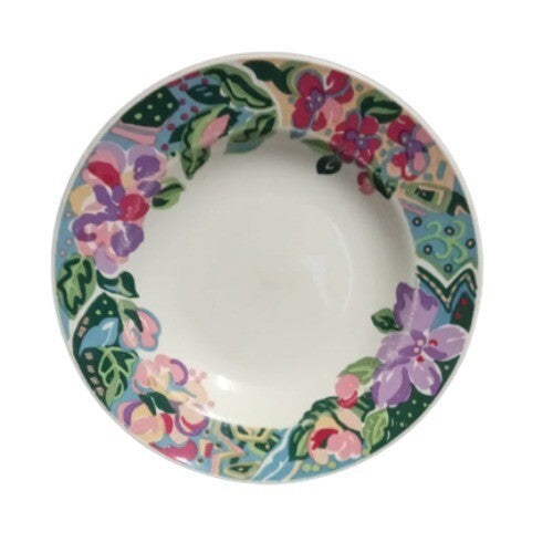 Vintage Gibson Designs PACIFIC 2-Rim Soup Bowls 9 1/8”D Pink Purple Green Floral