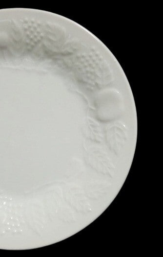 Gibson Fruit 4-Salad Plates White Embossed Apple Grape Cherry Pear Dessert 7.5”D