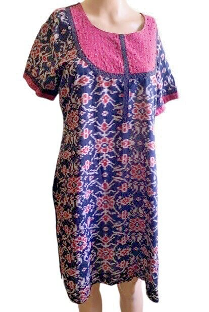 TRISHAA Kurti Dress Women Size L Indian Ethnic Kurta Short Sleeves Embellished