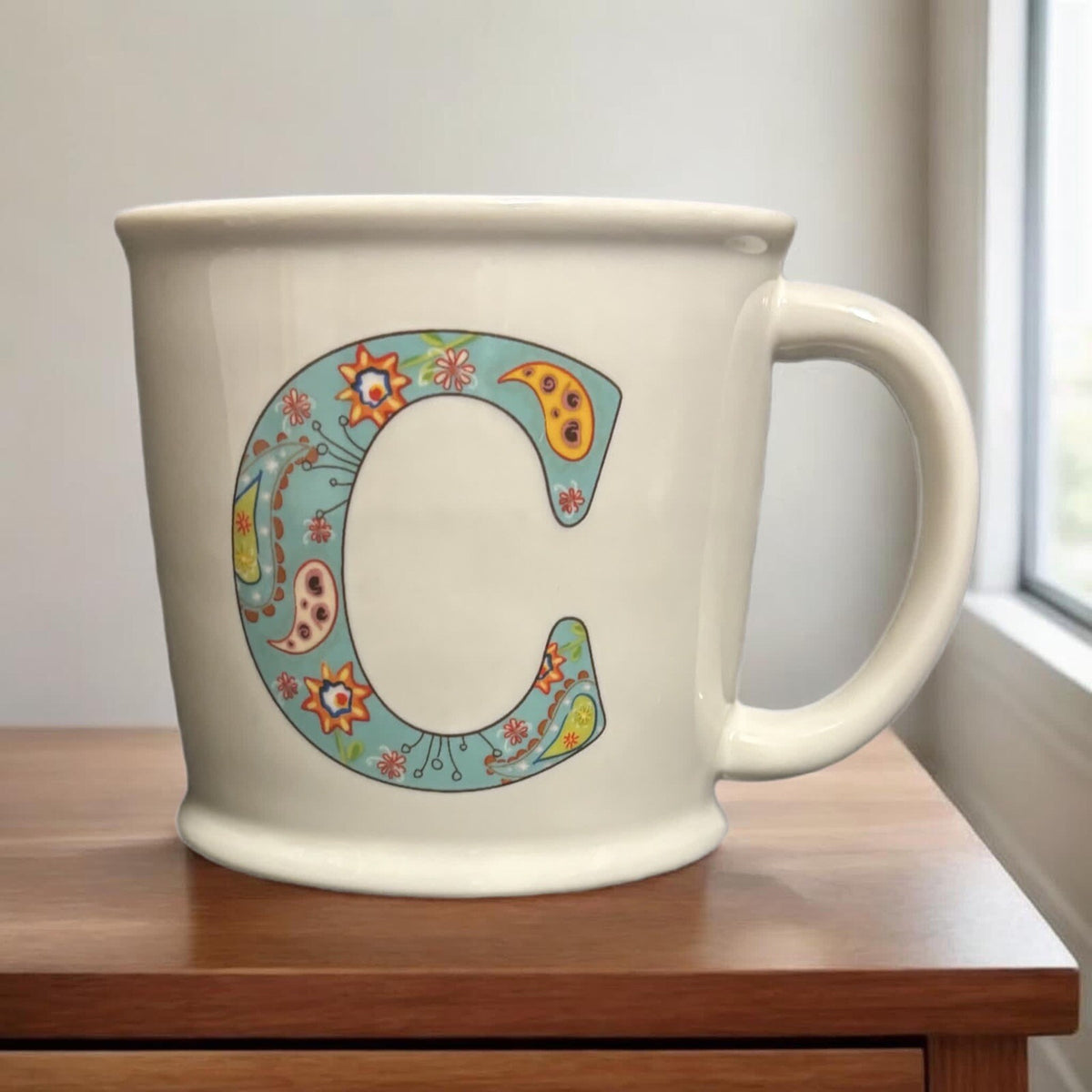 Natural Life Mug Letter C Love The Moment Initial Monogram Floral Coffee Tea Cup