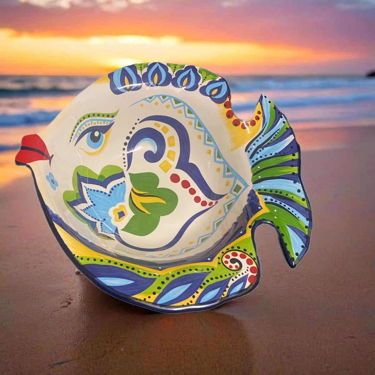 Espana Lifestyle Serving Bowl BOCCA Hand Painted Ceramic Fish Shaped Floral