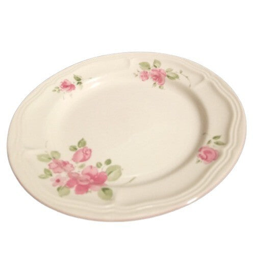 Gibson Designs ROSELAND 4-Salad Plates 7 3/4" D Pink Rose Tan Body Dessert Dish
