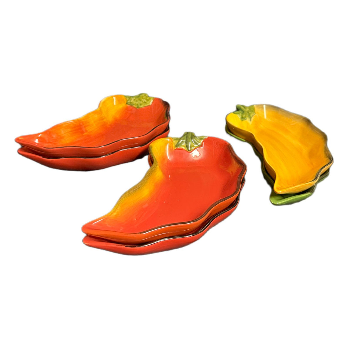 Clay Art “La Mesa” Chili Pepper Plates – Set of 6 – Hand Painted (2002)