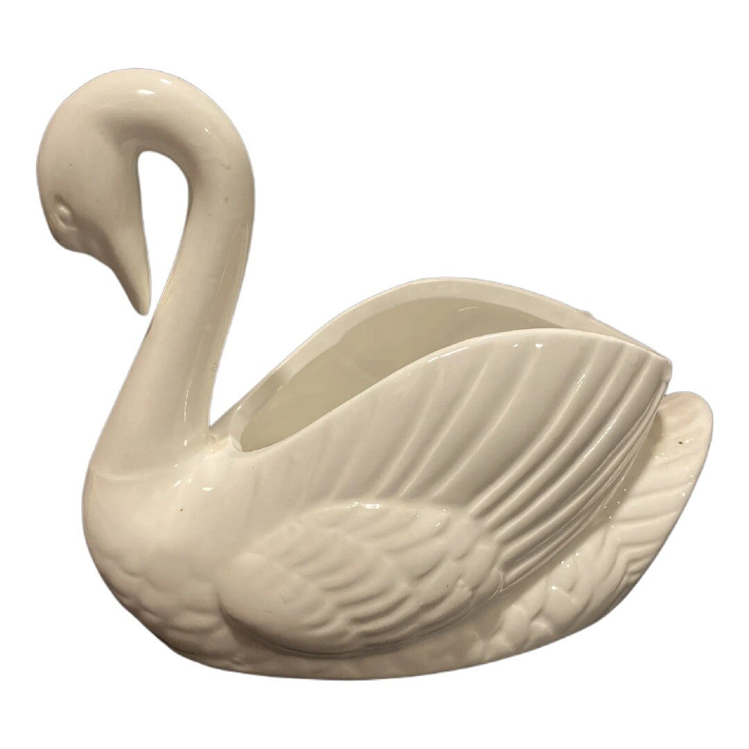 Swan Shape Ceramic White Planter Vase Figurine Cactus Pot Home Garden Desk