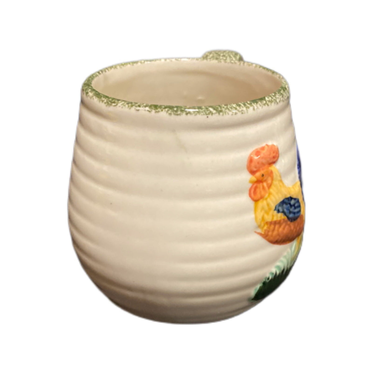 Chicken Rooster Mug ALCO Industries Ribbed 3D Cup Farmhouse Green Spongeware