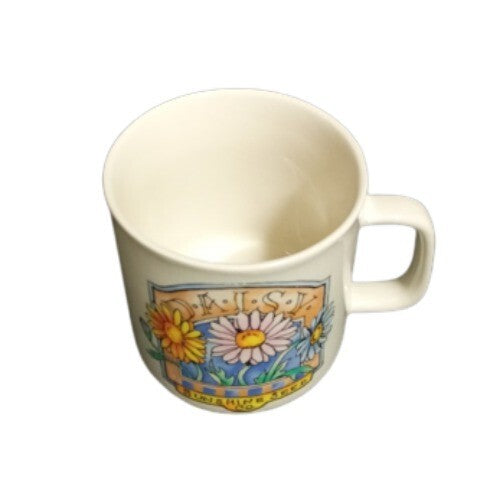 Gibson Designs DAISY 4-Mugs  3 1/8”D Floral Sunshine Seed Coffee Tea Ceramic Cup