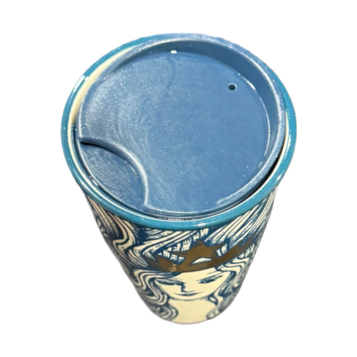 Starbucks 2016 Blue Siren Tumbler 12oz Gold Crown Limited Edition w/ Lid