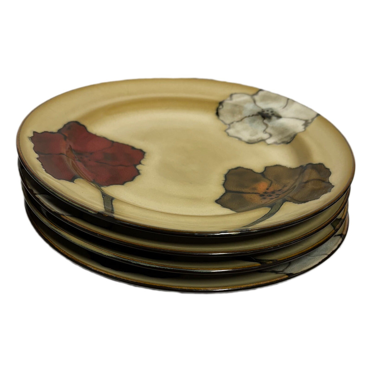 Pfaltzgraff Studio SARINA 4 Dinner Plates Poppies Floral Stoneware Dinneware