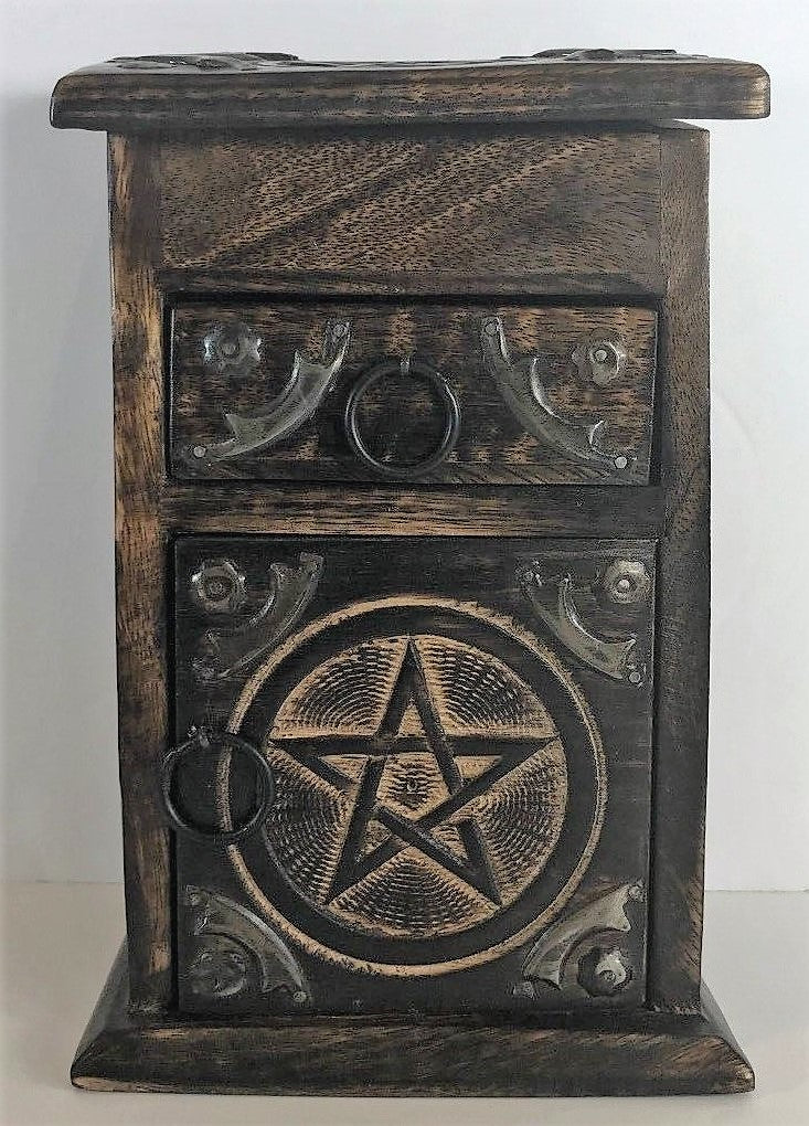 Vintage Look Mango Wood Jewelry Box Organizer Hand-Carved Treasure Chest 8.5" H
