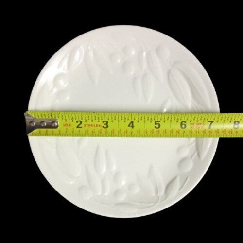Gibson Designs OLIVE ORCHARD Salad Plate 7 3/8”D White Embossed Olives & Leaves