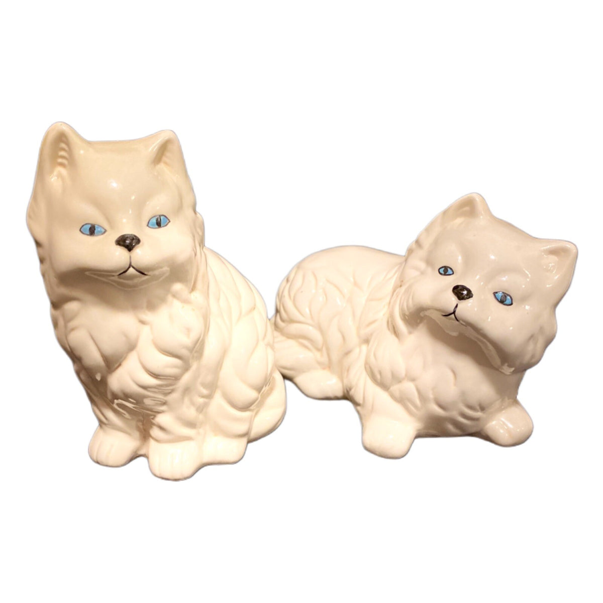 Vintage Persian Cats Long Hair Blue Eyes Set of 2 White Ceramic Figurines