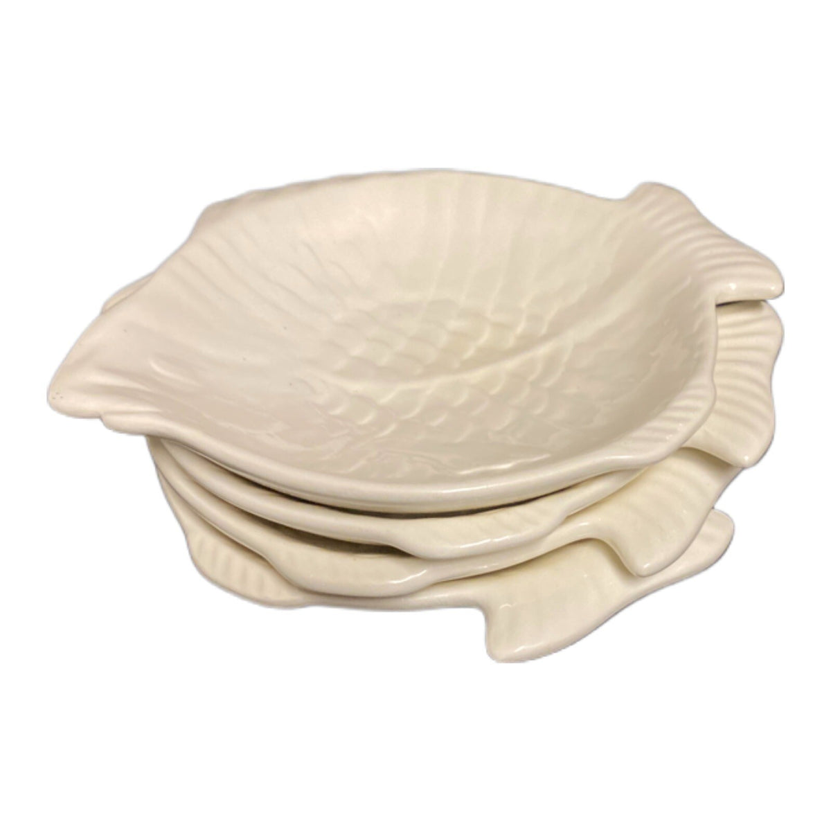 Holland Mold Fish Plates Set of 4 Appetizer Condiment Dish Cream Ceramic 7 1/2"L