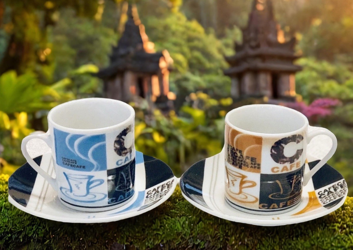 Create by Just Mugs Espresso Cups & Saucers Set of 6 Colorful Café Art