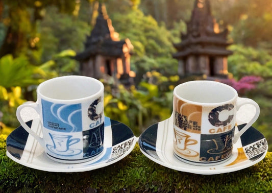Create by Just Mugs Espresso Cups & Saucers Set of 6 Colorful Café Art