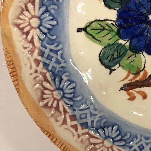 Vintage Dessert Plate Japan Hand Painted 6  5/8” D Ceramic Dish Embossed Floral