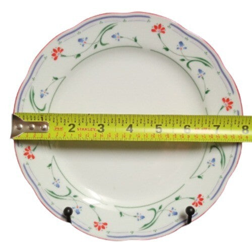 Gibson Designs GRACE 6-Salad Plates 7 7/8" D Blue Red Flowers Green & Blue Lines