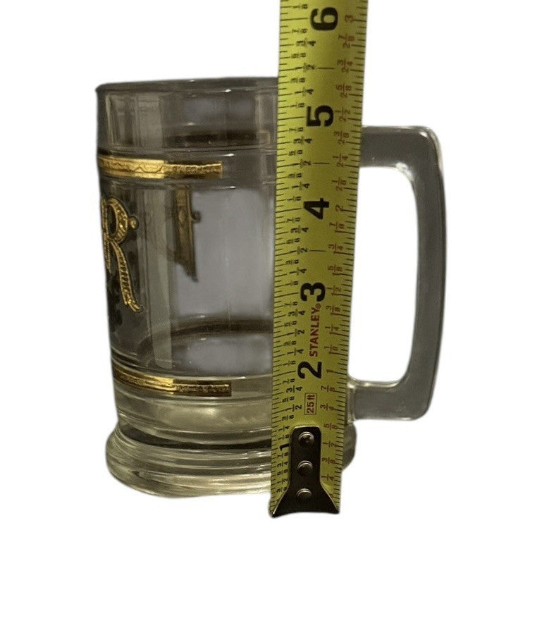 Vintage Culver 22K Gold 5¢ Beer Stein Mug Set of 2 Old Fashioned Clear Glass