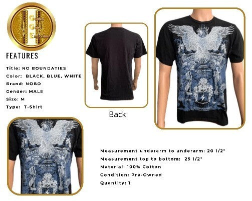 T-Shirt No Boundaries Nobo Men T-Shirt Black Crew Neck MD. Top Cotton