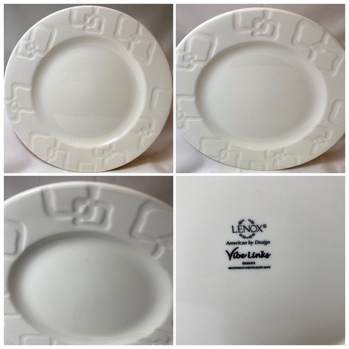 Lenox " VIBE LINKS" White Embossed Interlocking Links Dinner Plate 11" D