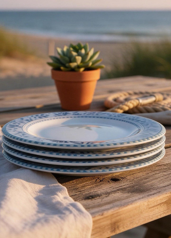 Royal Doulton Rivoli Bread Plates Set of 4 Blue Green Leaves Checkered Band
