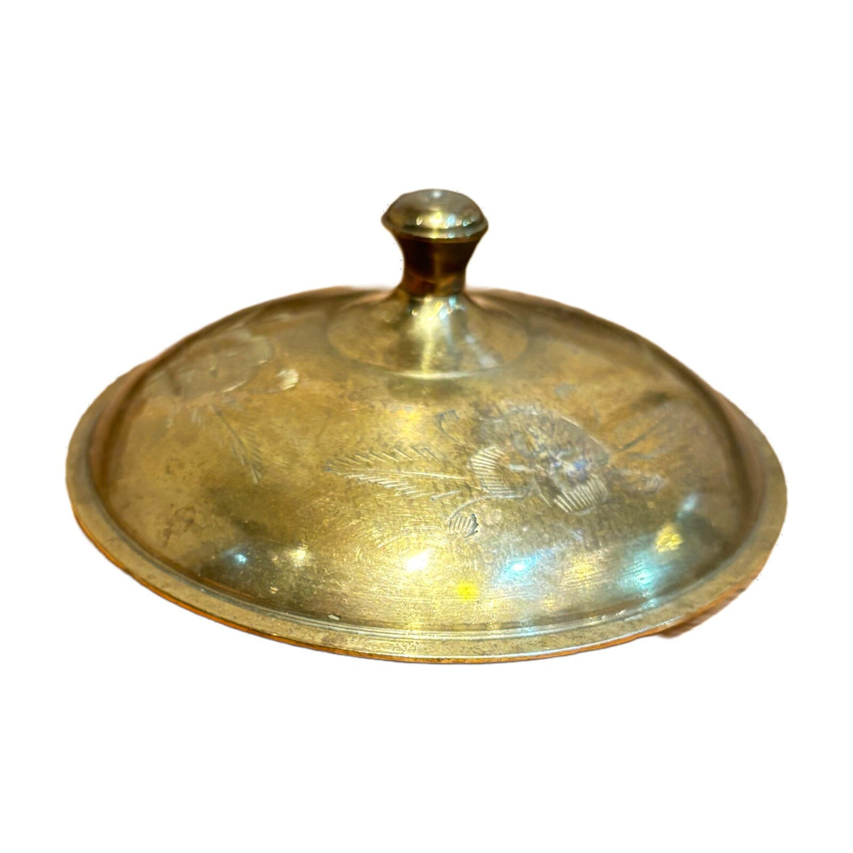 Vintage Solid Brass Teapot Kettle & lid Etched Floral Folding Handle India