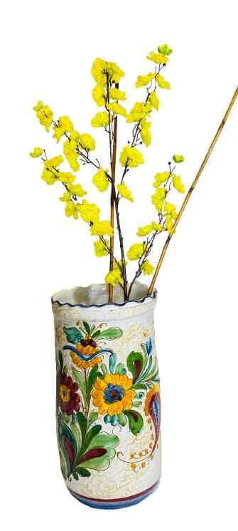 Italian Hand Painted Terracotta Vase Majolica Pottery Umbrella Holder 16 3/8”H