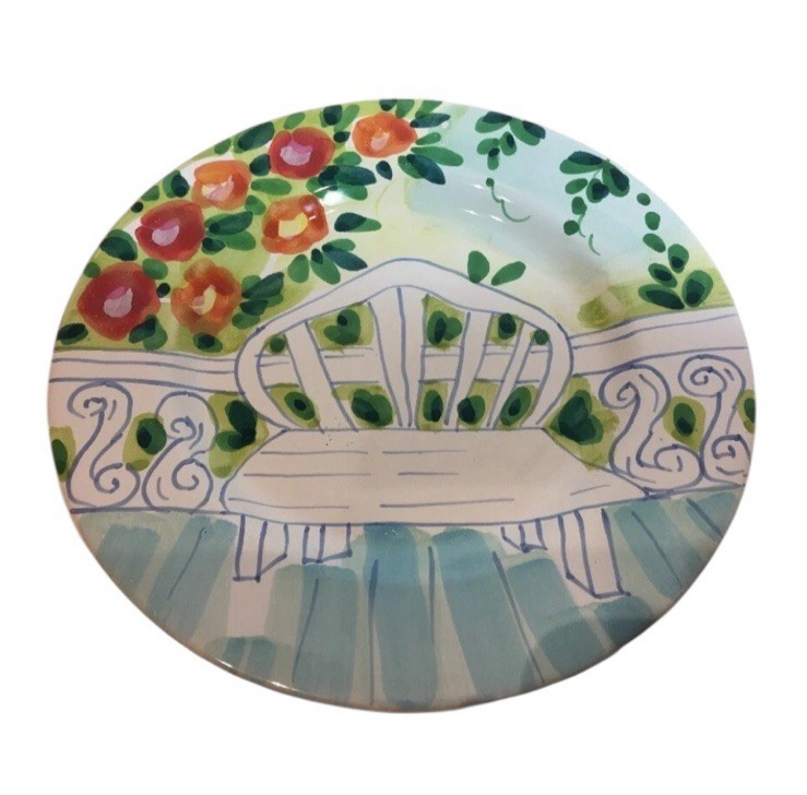 The Cellar Italy Salad Plates Set of 4 Hand Painted Garden Bench Floral 1996