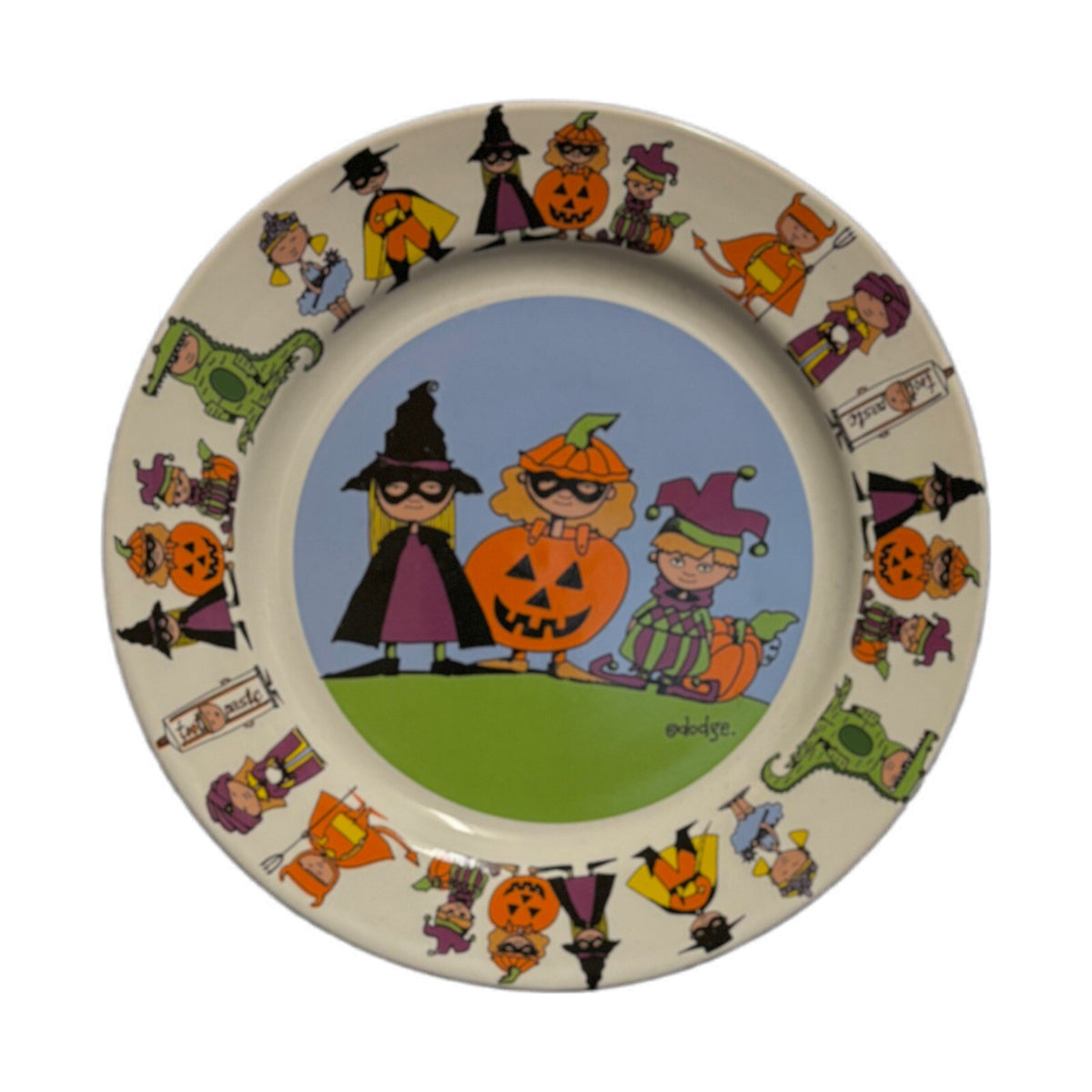 Ursula Dodge GOBLINS 3-Salad Plates Signature Halloween Ceramic Dessert Dish