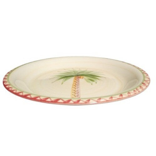Gibson Designs 2-OASIS PALM Dinner plate 10 ¾” D Palm Tree Center Red Trim