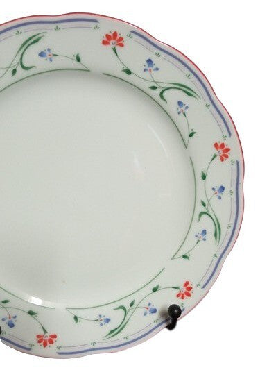 Gibson Designs GRACE 6-Salad Plates 7 7/8" D Blue Red Flowers Green & Blue Lines