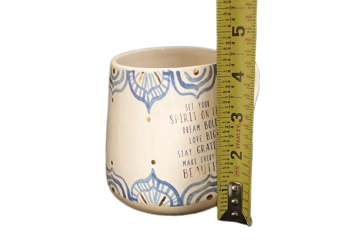 Paper Destiny Inspirational Mug Blue Abstract Art Design Gold Trim Tea Cup