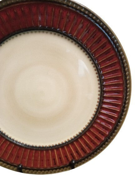 Gibson Elite ARTISTE RED 2-Dinner Plates 10 ½” D Red & Brown Rim Ribbed and Dots