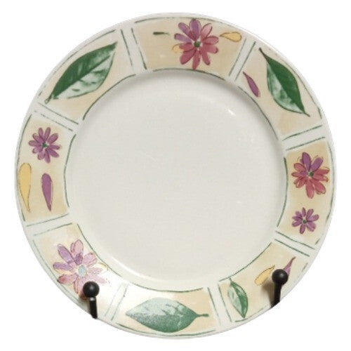 Gibson Designs SABRINA 4-Dinner Plates 10 5/8" D Flowers Petals & Green Leaves