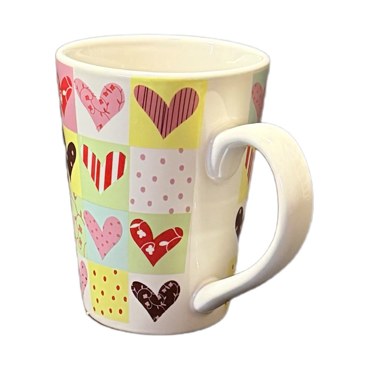 REAL HOME Mug Let Us Entertain You Colorful Hearts 10 Oz Ceramic Coffee Cup