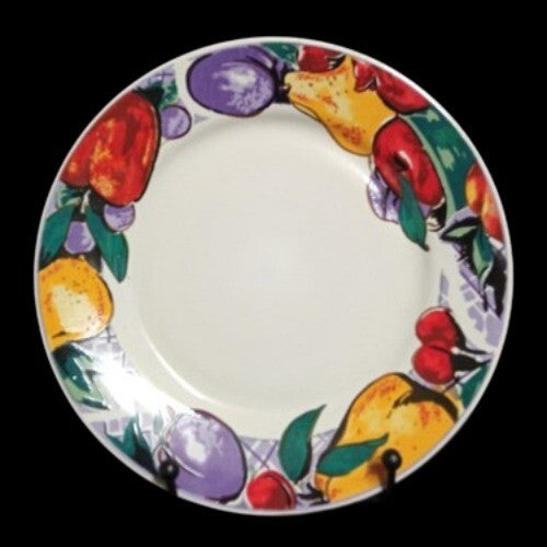 Gibson Designs CORNUCOPIA FRUIT 4-Salad Plates 7 ½” D Apple Pear Cherry Plum