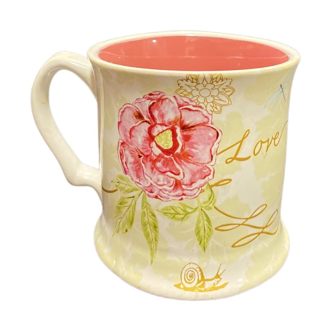 JULIA MINASIAN Coffee Mug Cup Coastline Imports LOVE Stoneware Painted FLORAL