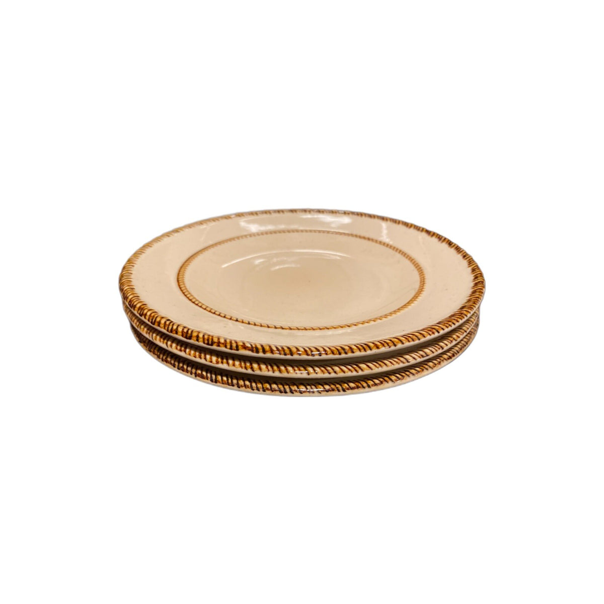 Rare Vintage TAHITI 4-Salad Plates Stoneware Tan Brown Speckled Embossed Border