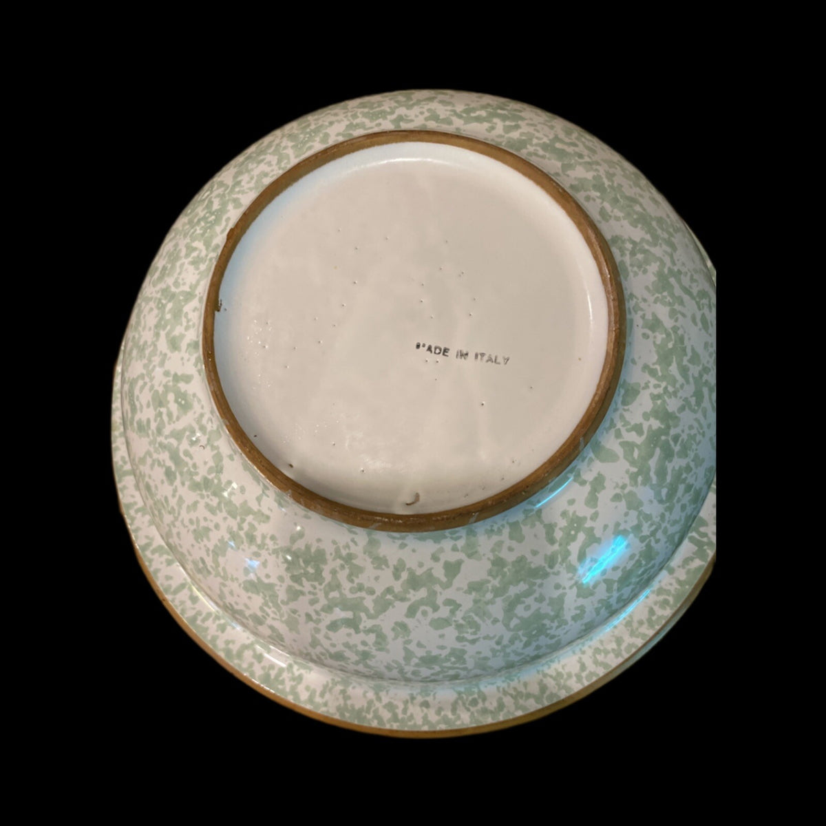 Rare Italian Serving Bowl Spongeware Pasta Salad Pottery Stoneware Dish 12.5”D