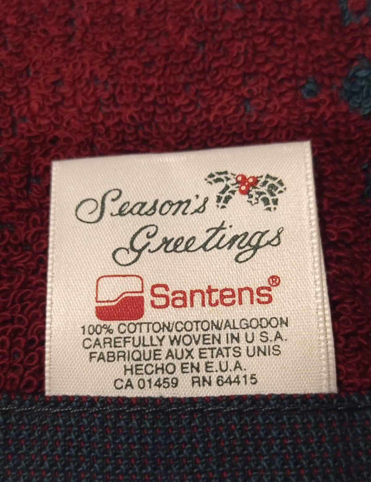 SANTENS Season Greetings Towel Noel Green Red Appliqué 100% Cotton Christmas Set