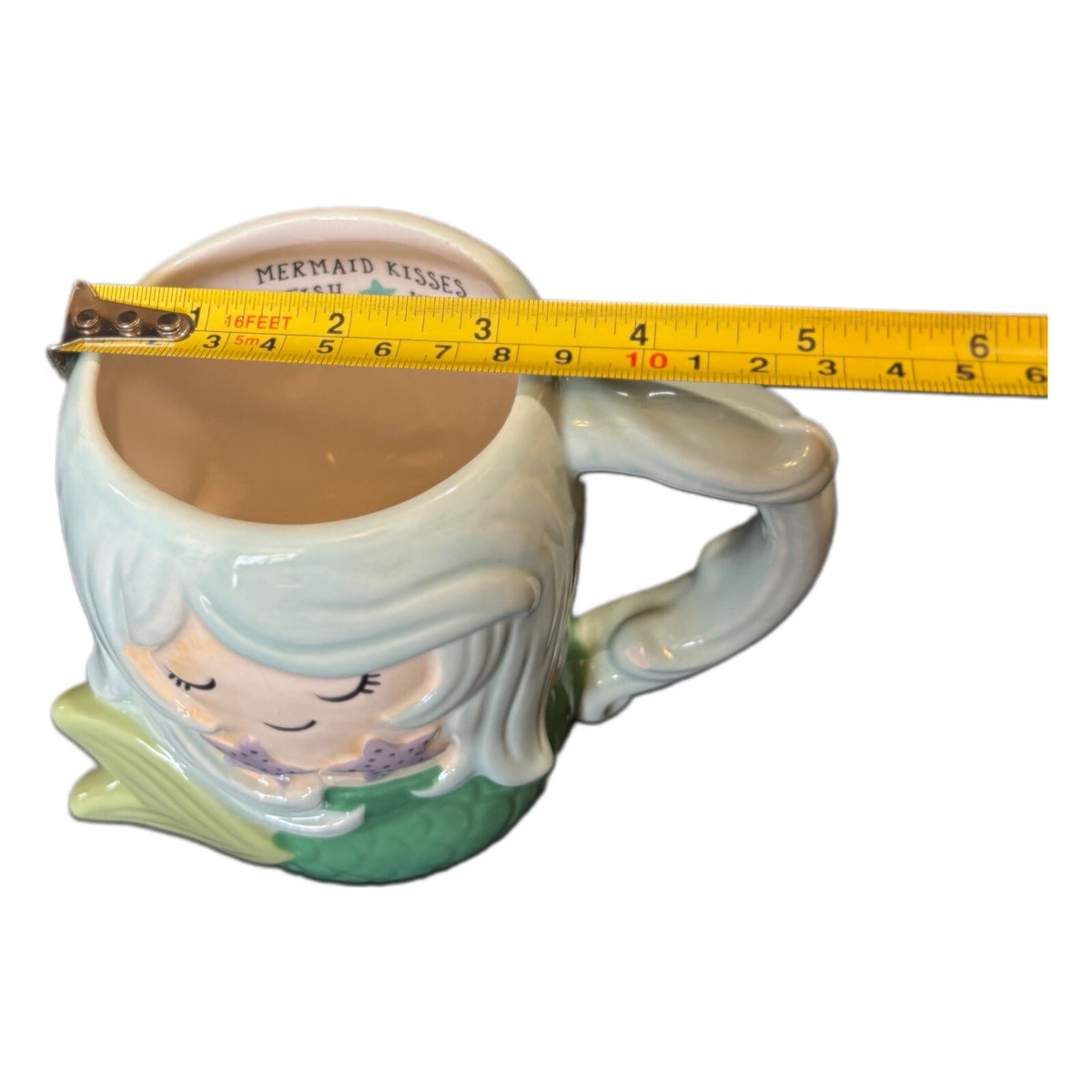 TAG Mug 3D Seafoam MERMAID Ceramic Coffee Tea Cup Mermaid Kisses Starfish Wishes