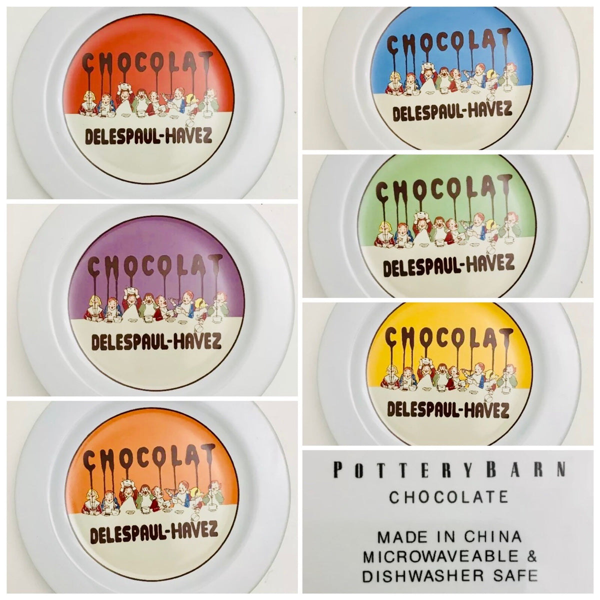 6-Pottery Barn CHOCOLATE Salad Plates Delespaul-Havez Ceramic Dessert Dish