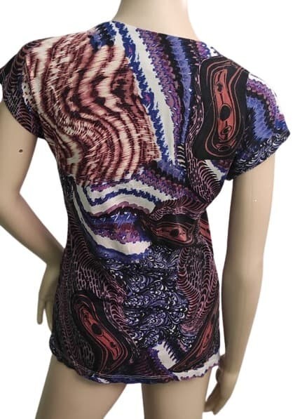 Anthropologie By One September T-Shirt Print Colorful Tee Embroidered Top S